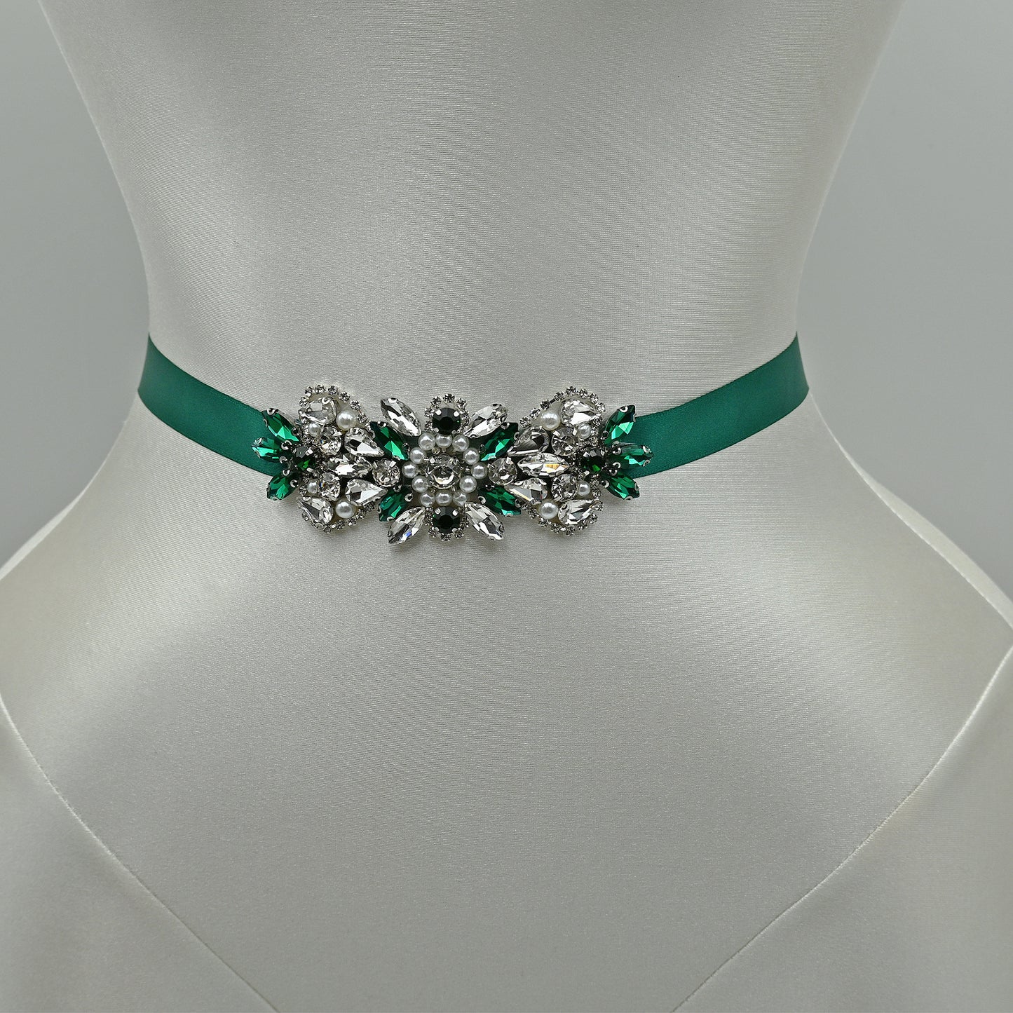 Bridella BS86KL Green Rhinestone & Pearl Belt