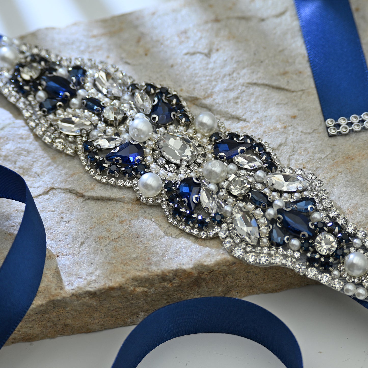 Bridella BS87ML Navy Rhinestone & Pearl Belt