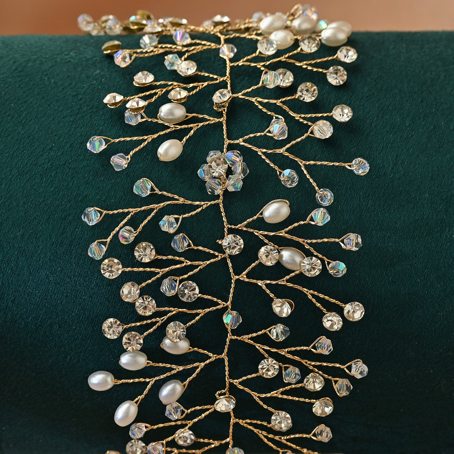 Bridella BHP10-G Gold Rhinestone & Pearl Tiara