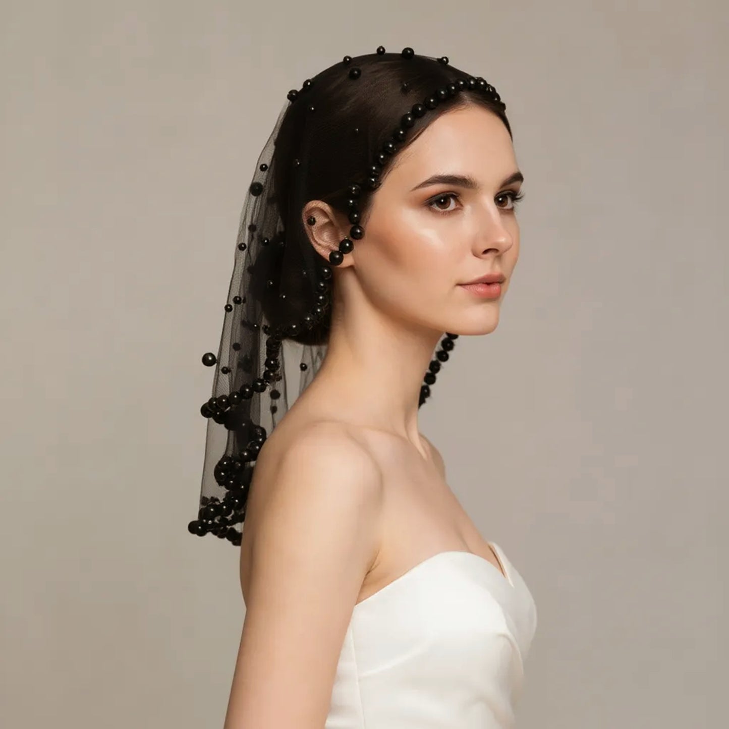 Pearl Beaded Blusher Veil Short Bridal Face Veil 50cm Wedding Bride Accessory - Bridella BVA10-B