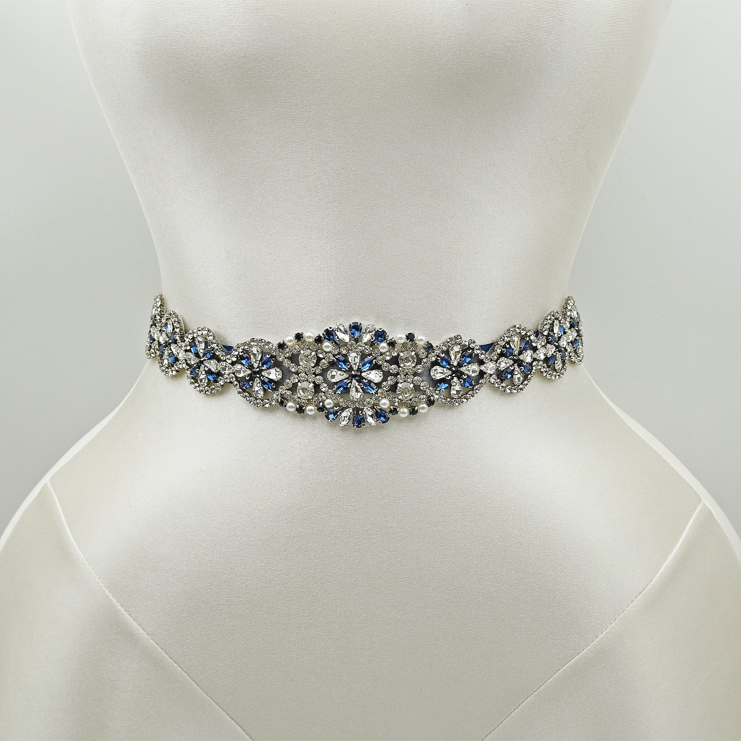 Navy Rhinestone Pearl Bridal Belt Wedding Sash – Bridella BS161ML