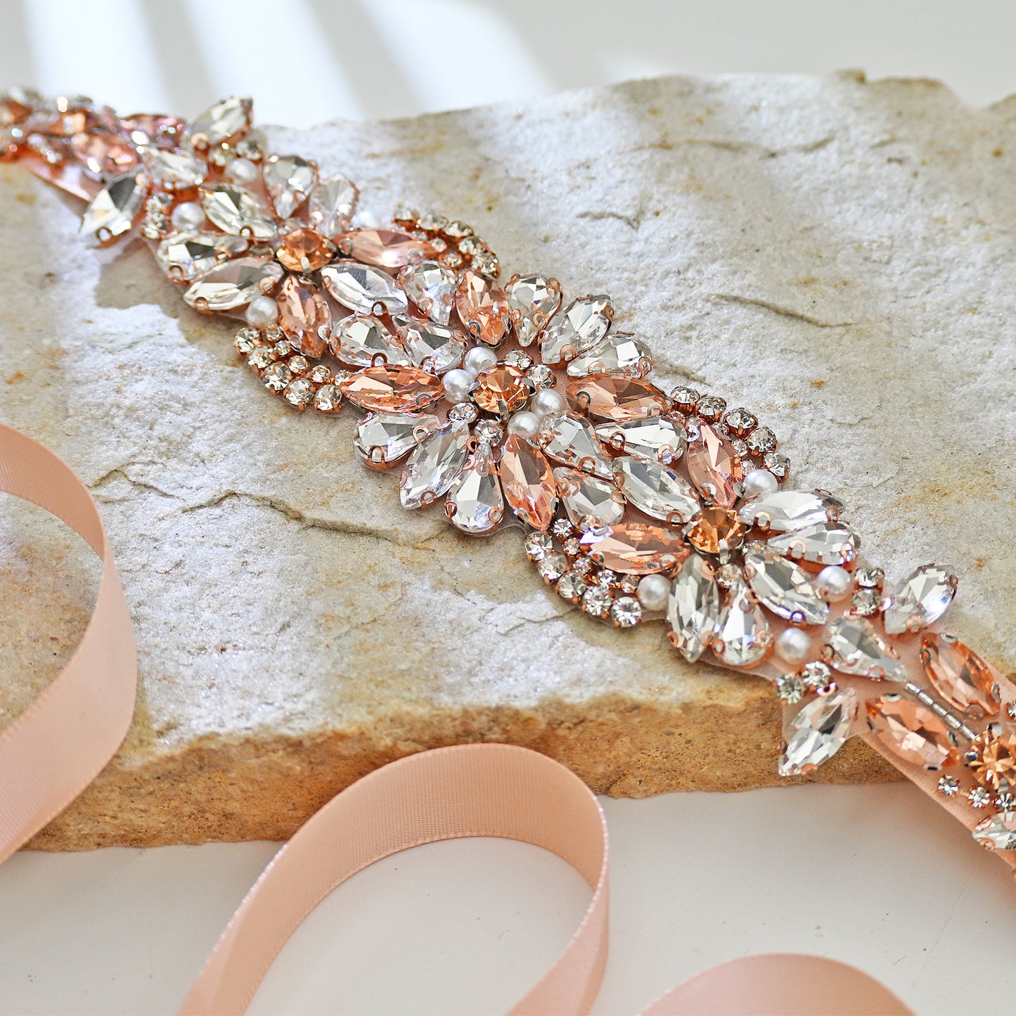 Rose Gold Rhinestone Bridal Dress Belt for Wedding - Bridella BS423-RG