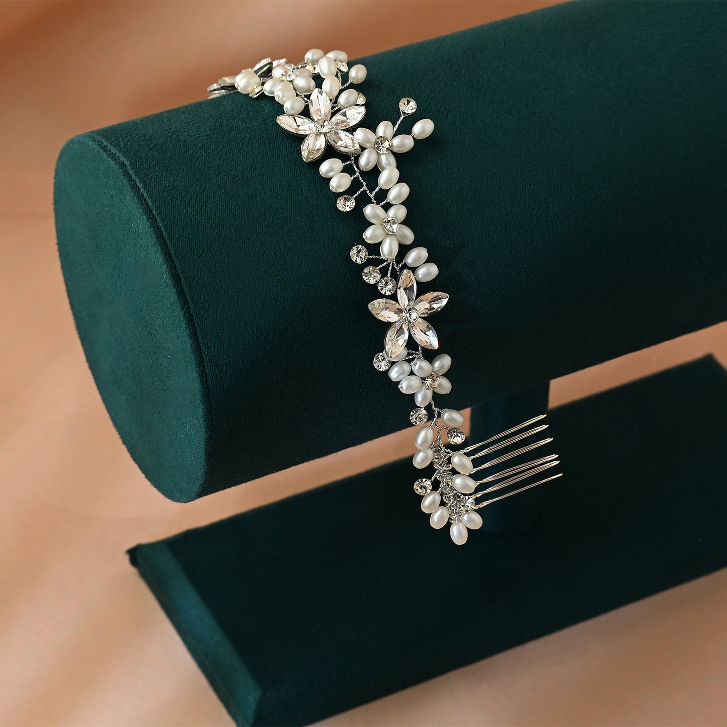 Bridella BHP128 Silver Rhinestone & Pearl Tiara