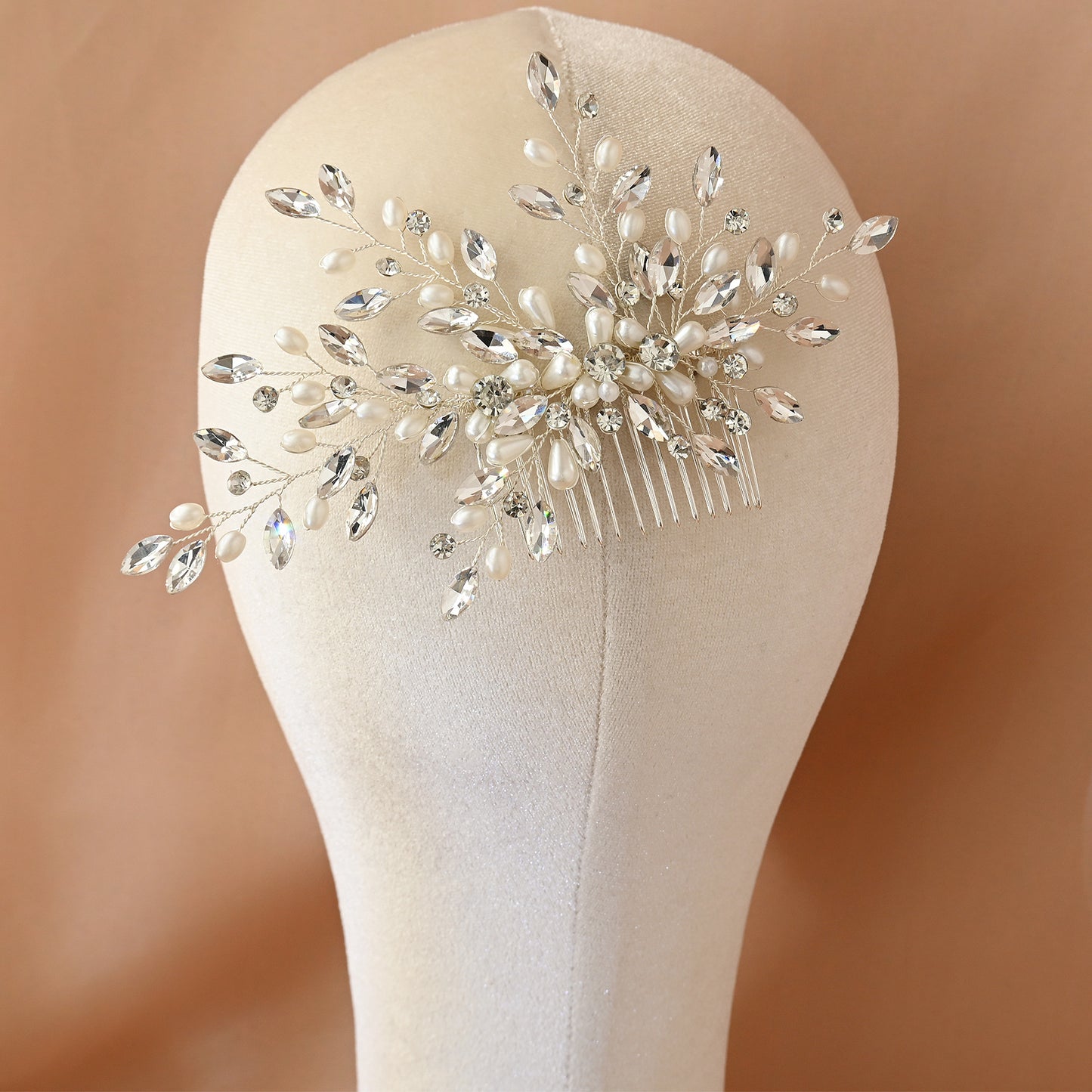 Bridella BHP527-S Silver Rhinestone & Pearl Tiara