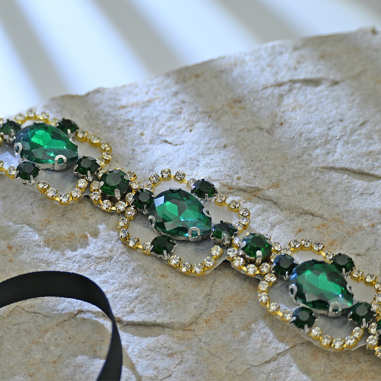 Bridella BS218KL Green Rhinestone & Pearl Belt