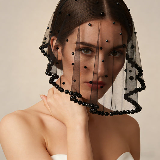 Pearl Beaded Blusher Veil Short Bridal Face Veil 50cm Wedding Bride Accessory - Bridella BVA10-B