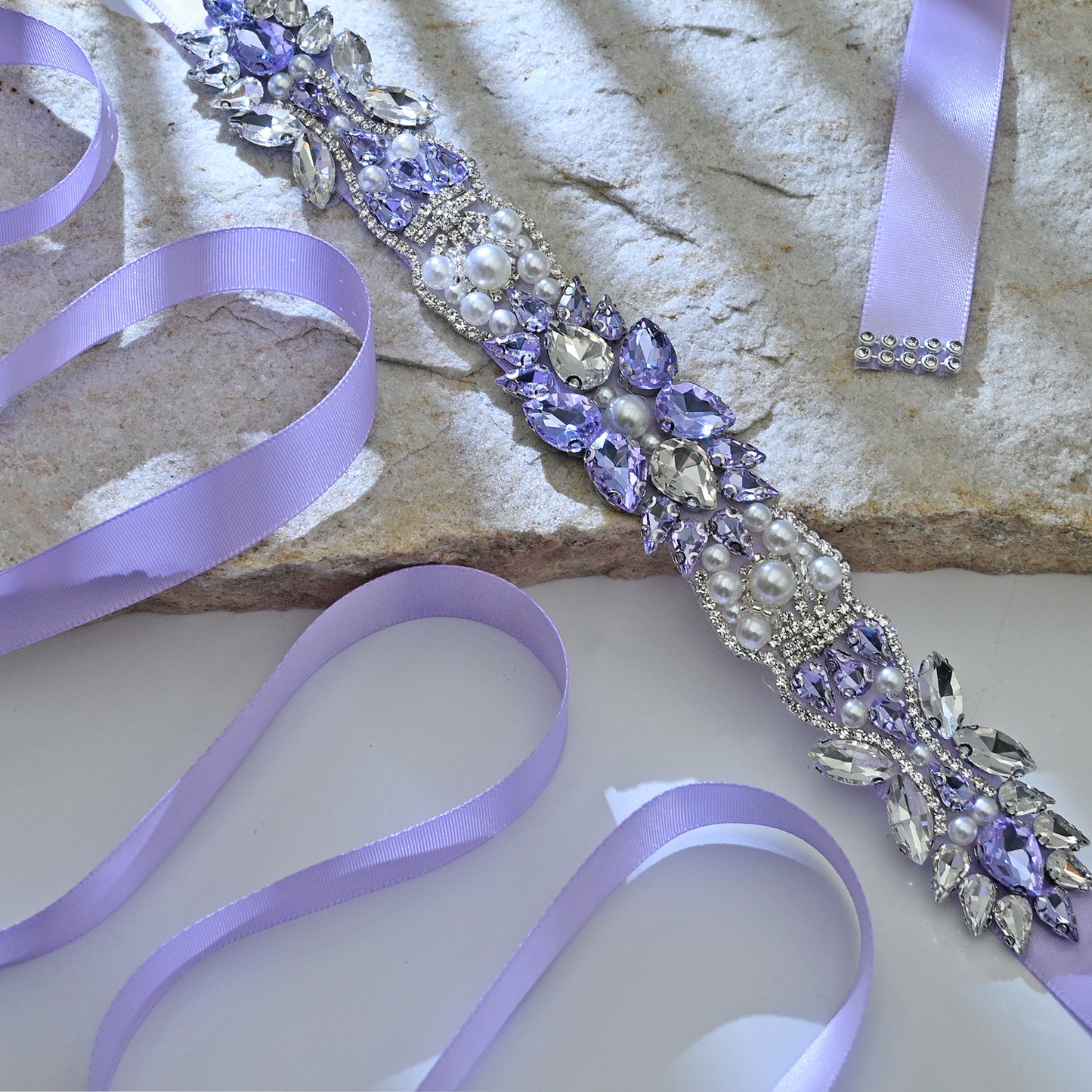 Bridella BS258-light purple Lavender Rhinestone & Pearl Belt