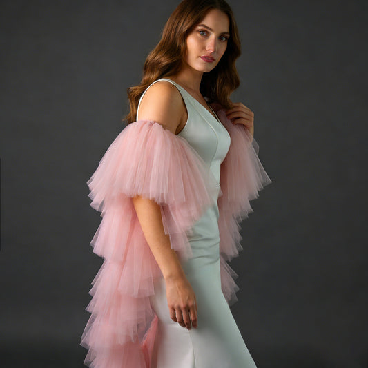 Pleated Tulle Bridal Wrap Wedding Bolero Shawl - Bridella BVG137-PA