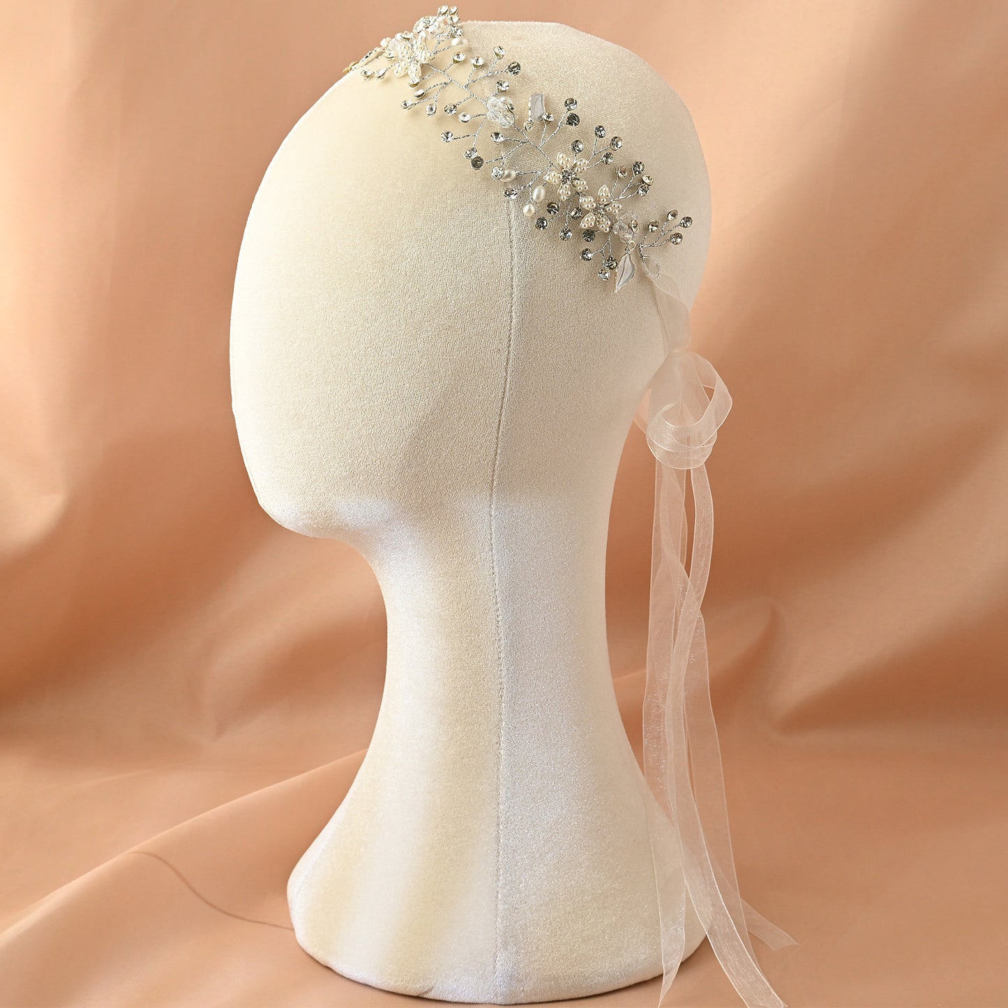 Bridella BHP236-S Silver Rhinestone & Pearl Headband
