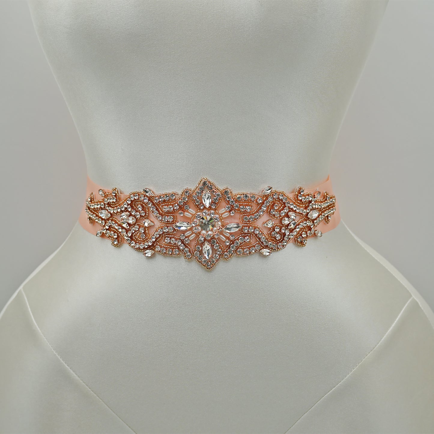 Bridella BS26RG Rose Gold Rhinestone & Pearl Belt