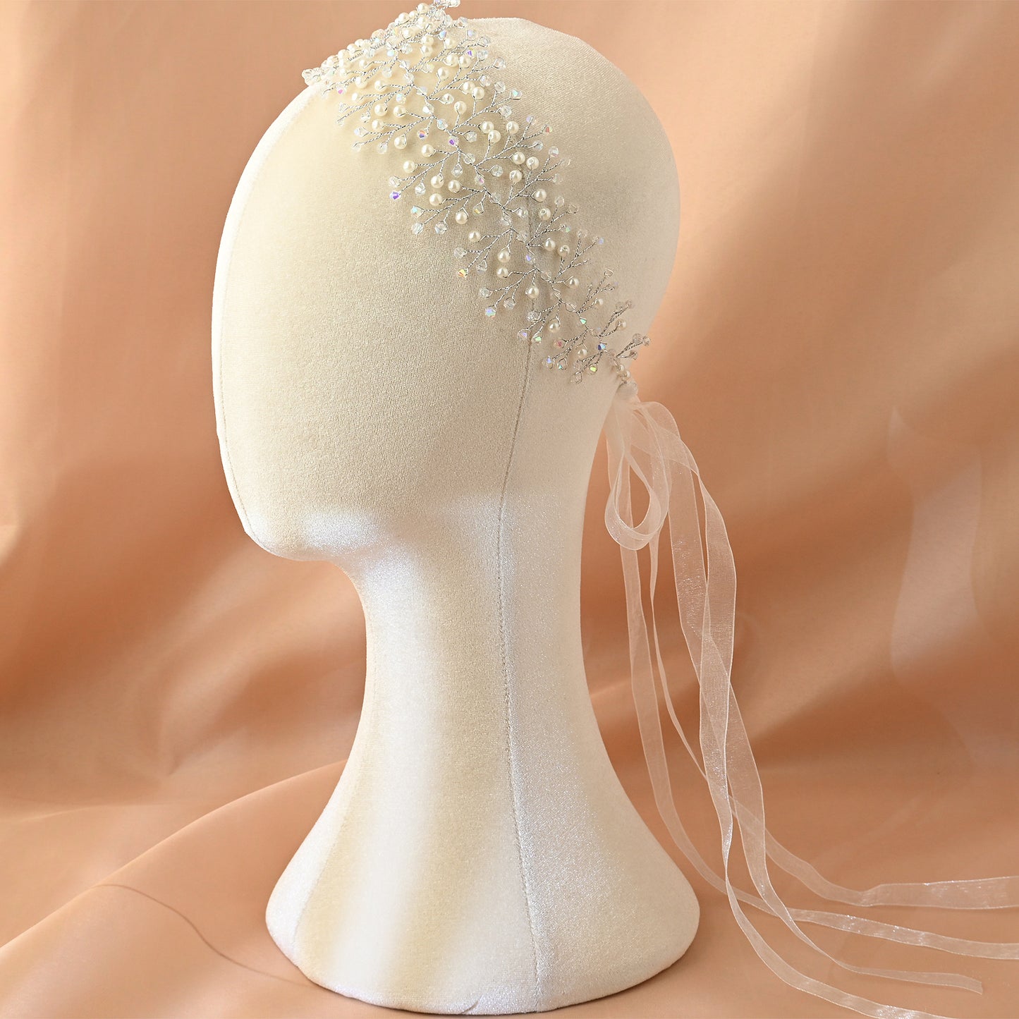 Bridella BHP55-S Silver Pearl & Crystal Tiara