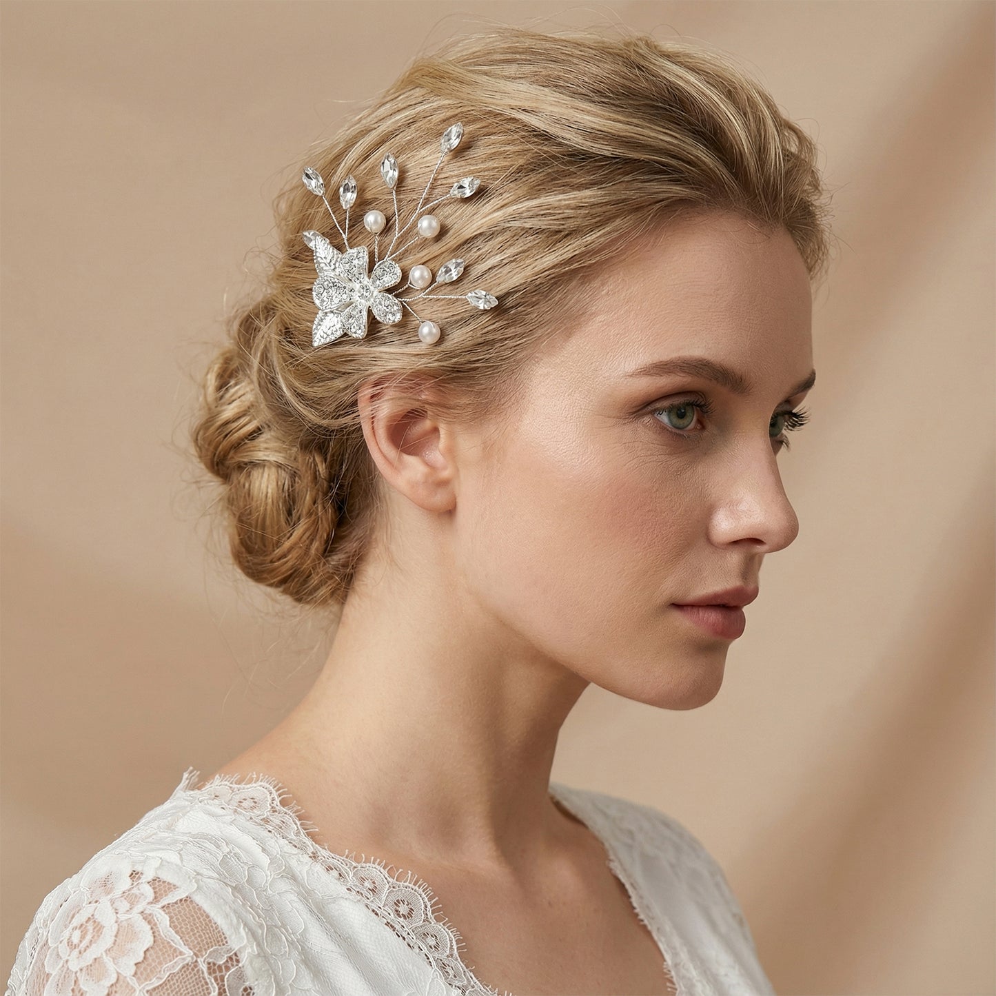 Bridella BHP506-S Silver Rhinestone & Pearl Headwear