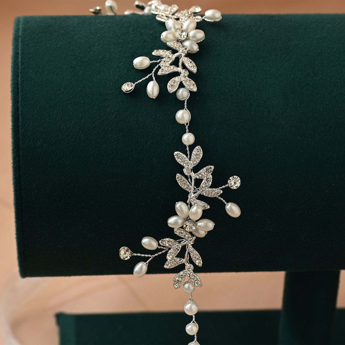 Bridella BHP152-S Silver Rhinestone & Pearl Headband