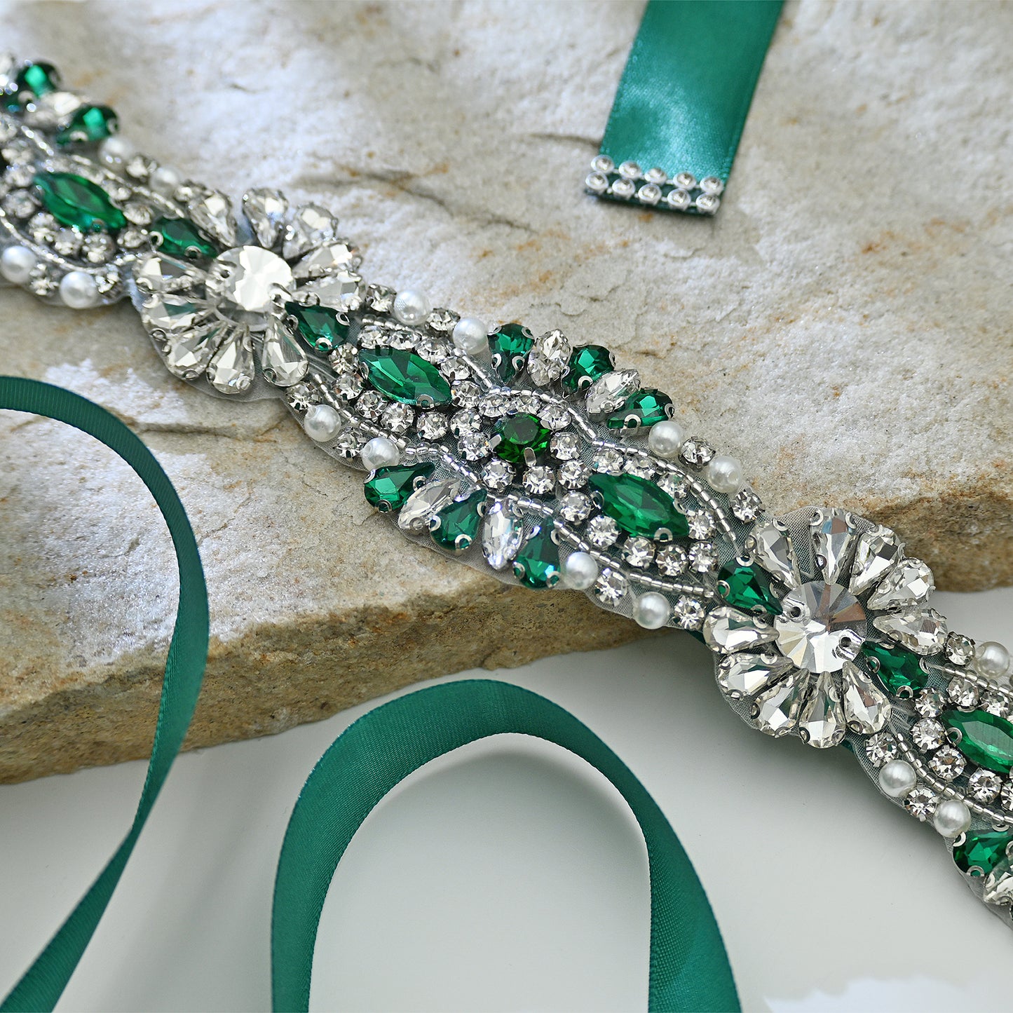Bridella BS237KL-Green Ribbon Green Rhinestone Belt
