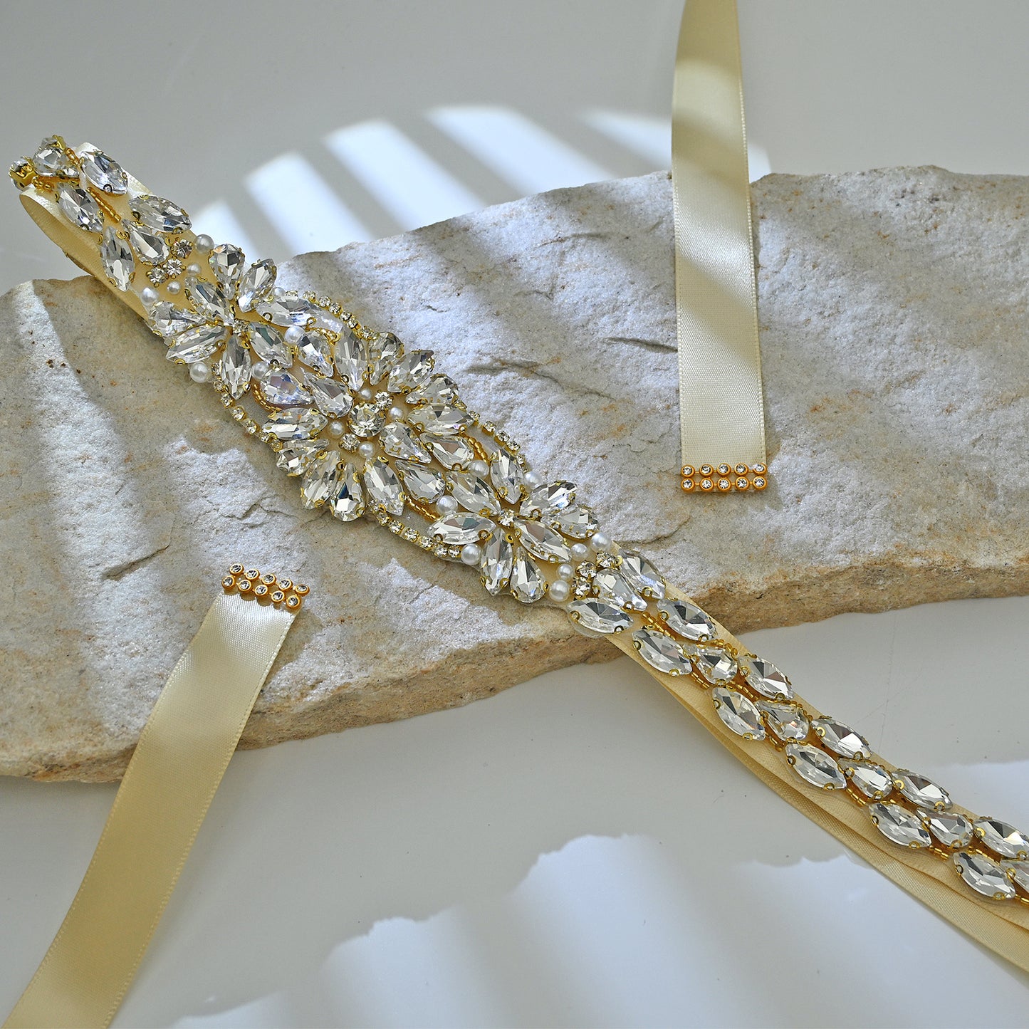 Bridella BS131G Ivory Rhinestone Belt
