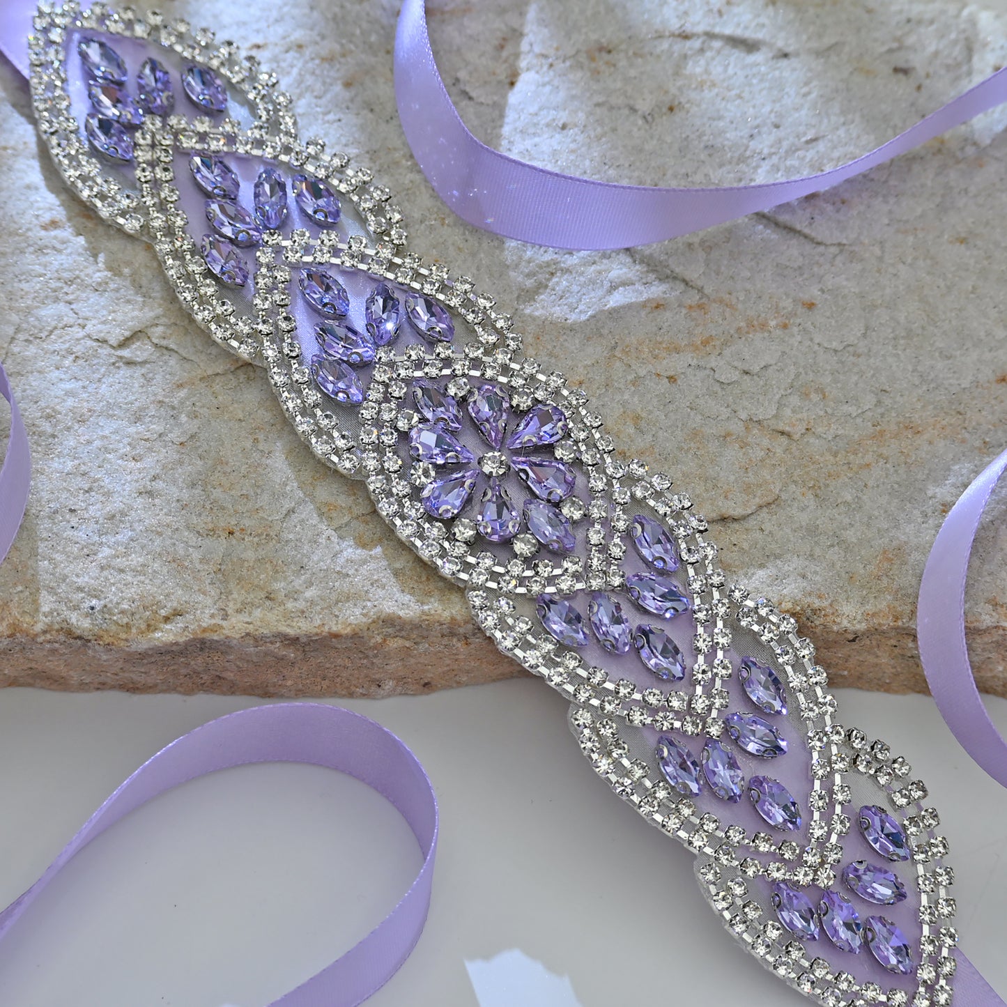 Bridella BS248LA-Light purple ribbon Lavender Rhinestone Belt