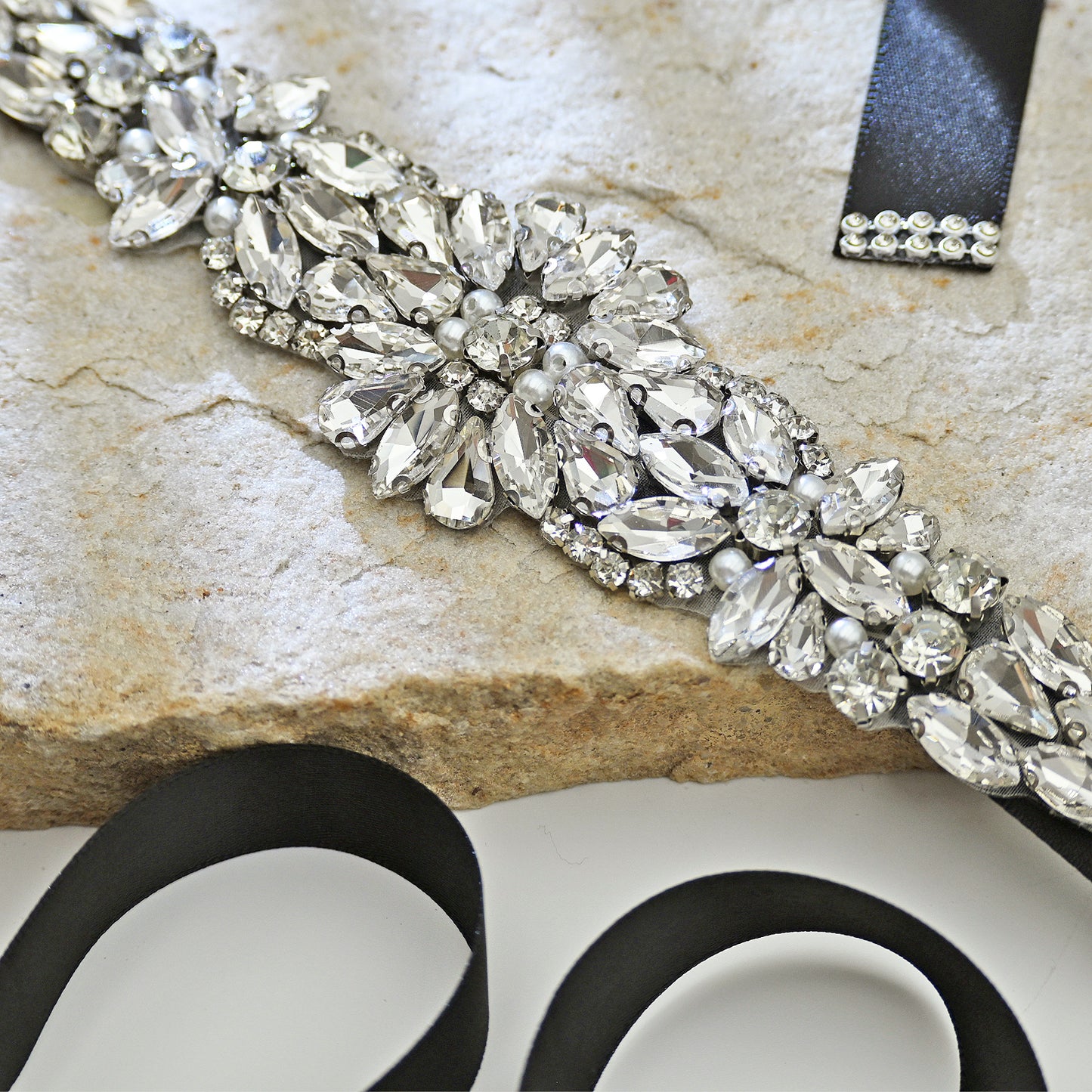 Black Rhinestone Bridal Belt Sash for Wedding - Bridella BS407