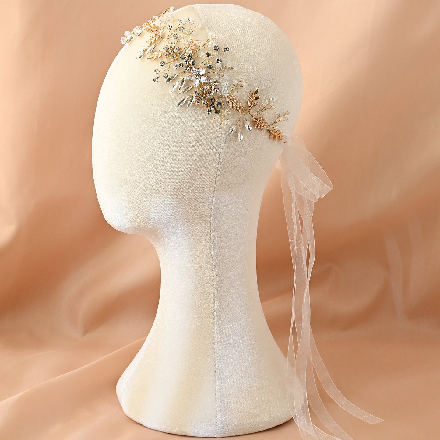 Bridella BHP235-G Gold Rhinestone & Pearl Headband