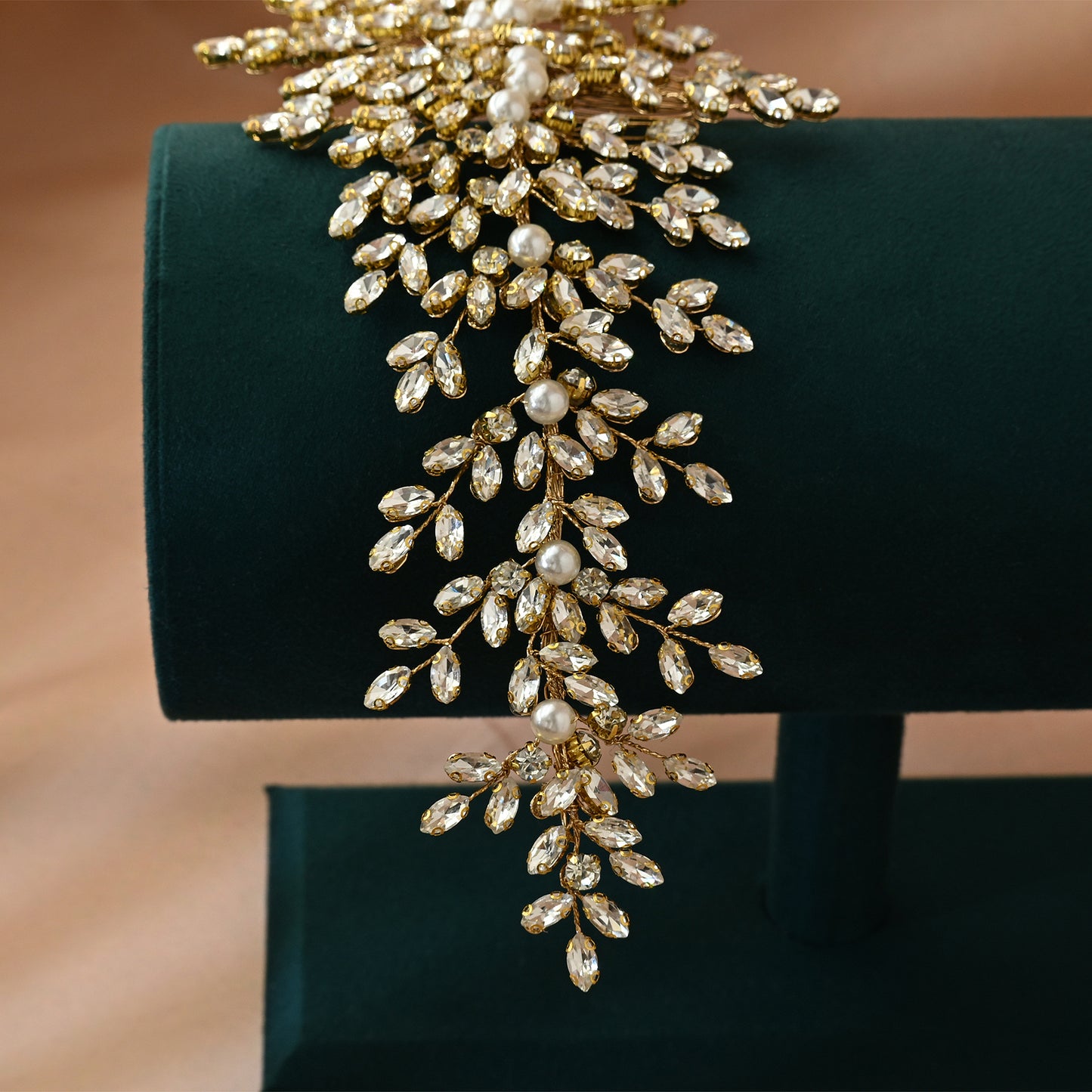 Bridella BHP434-G Gold Rhinestone & Pearl Hair Comb