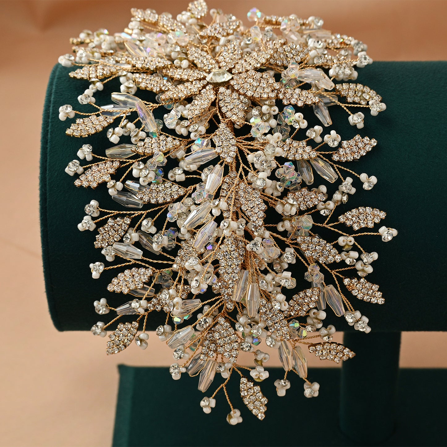 Bridella BHP377-G Gold Rhinestone & Pearl Crown