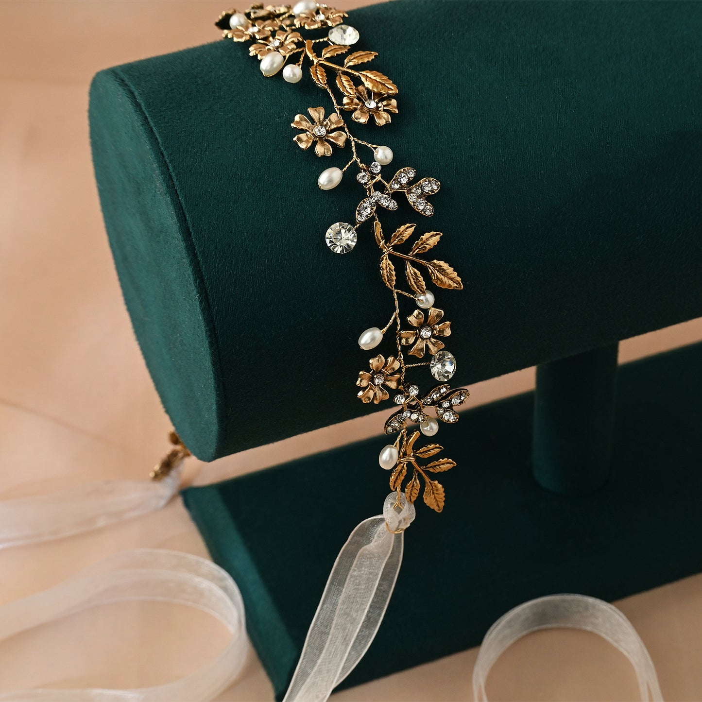 Bridella BHP355 Gold Rhinestone & Pearl Tiara