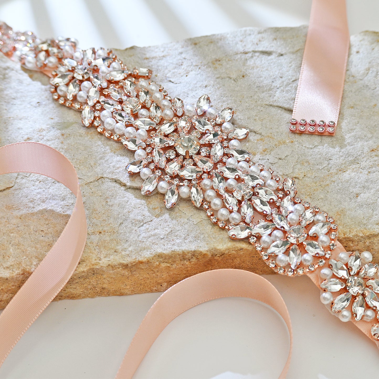 Bridella BS445RG-Retro Pink Rose Gold Rhinestone Pearl Belt
