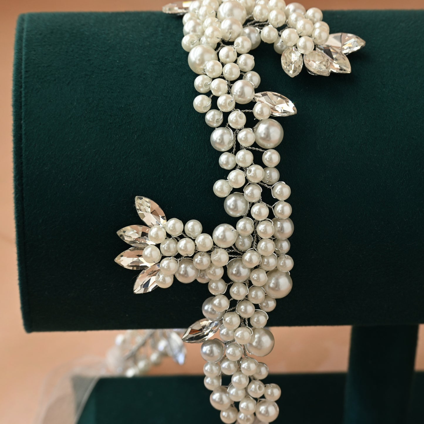 Bridella BHP186-S Silver Rhinestone & Pearl Headband