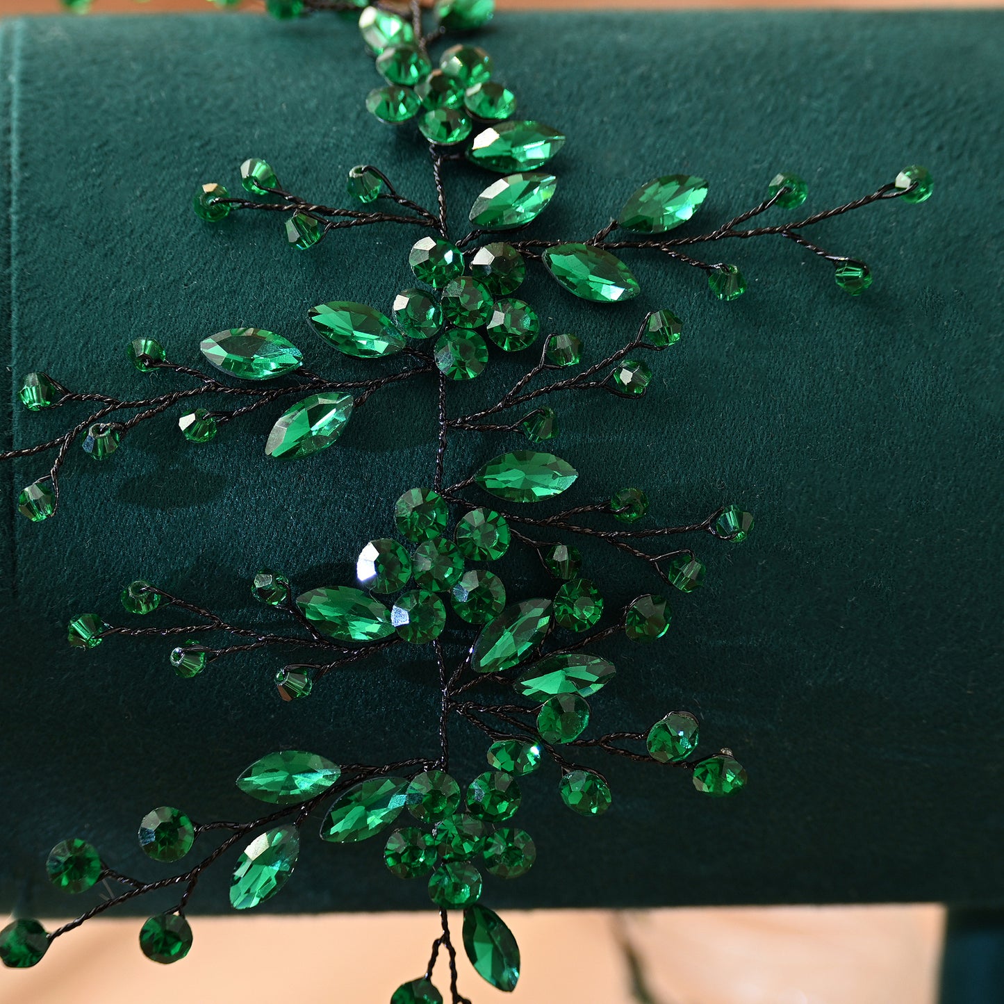 Green Rhinestone & Crystal Bridal Headband for Wedding - Bridella BHP65-KL