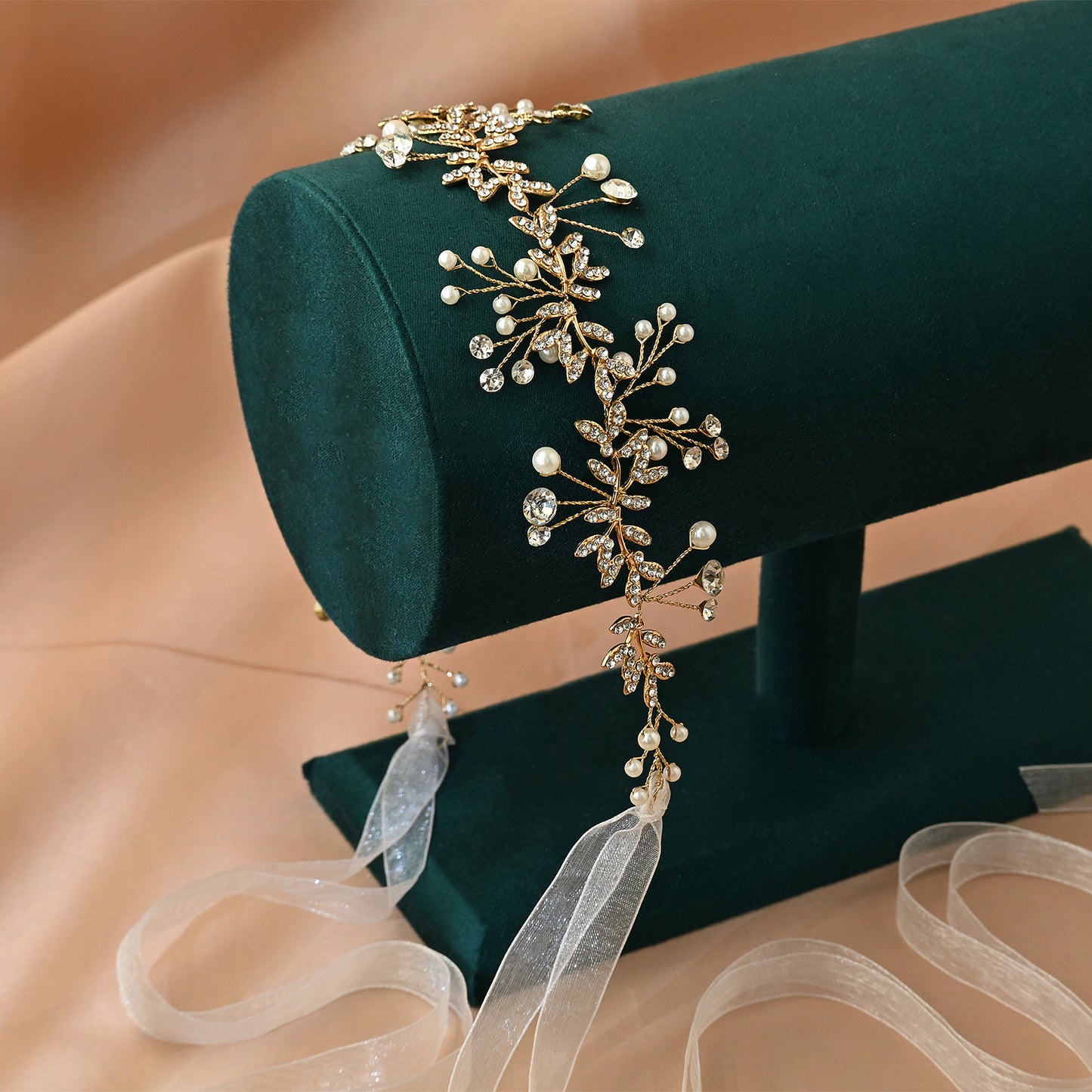 Bridella BHP233-G Gold Rhinestone & Pearl Headband