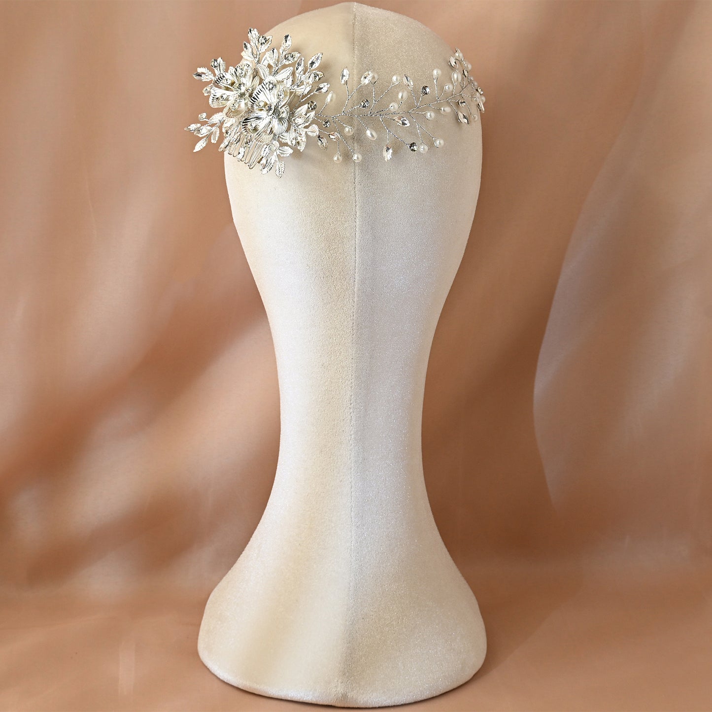 Bridella BHP511-S Silver Rhinestone & Pearl Hair Comb