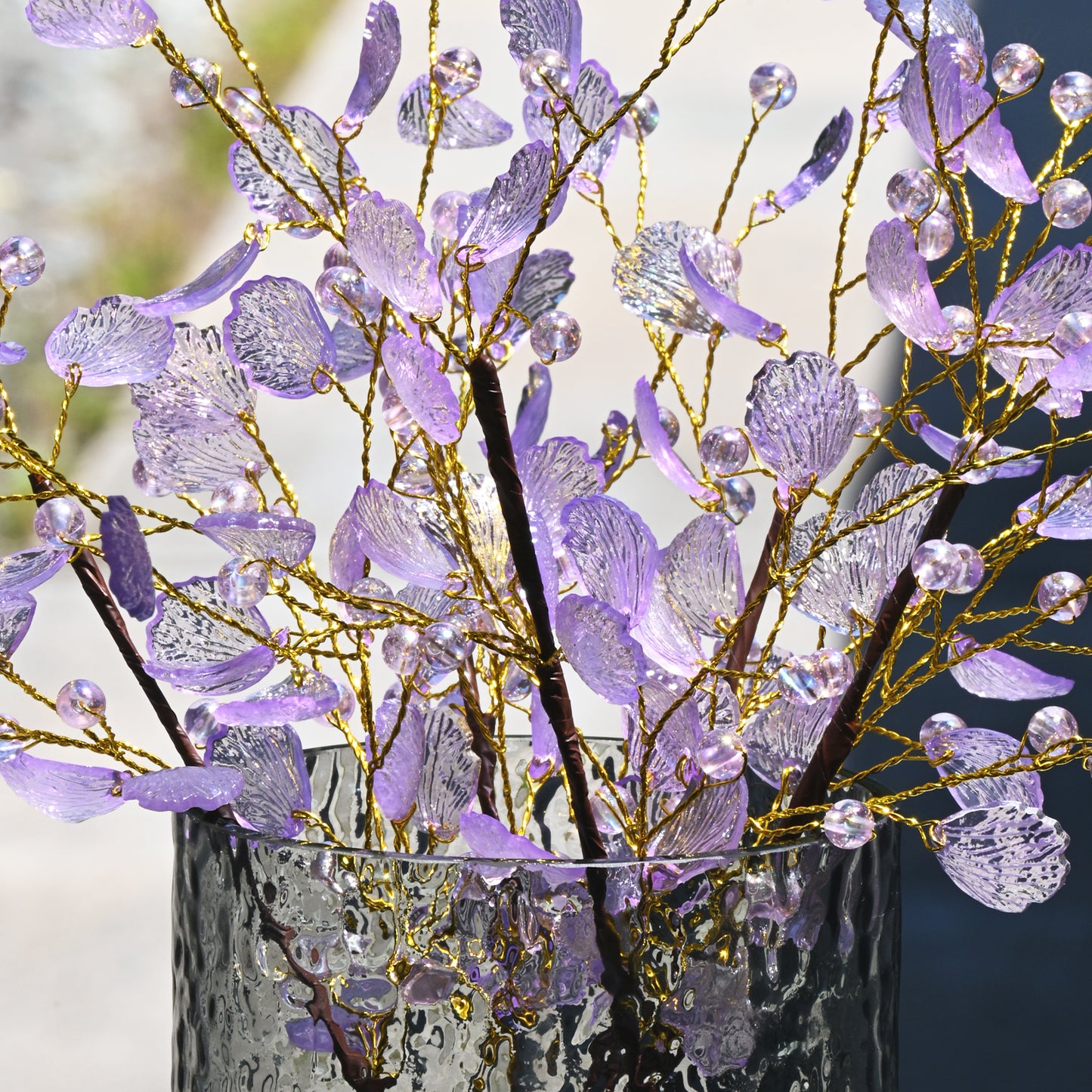 Handmade Crystal Bead Ginkgo Leaf Artificial Flower Stems K107