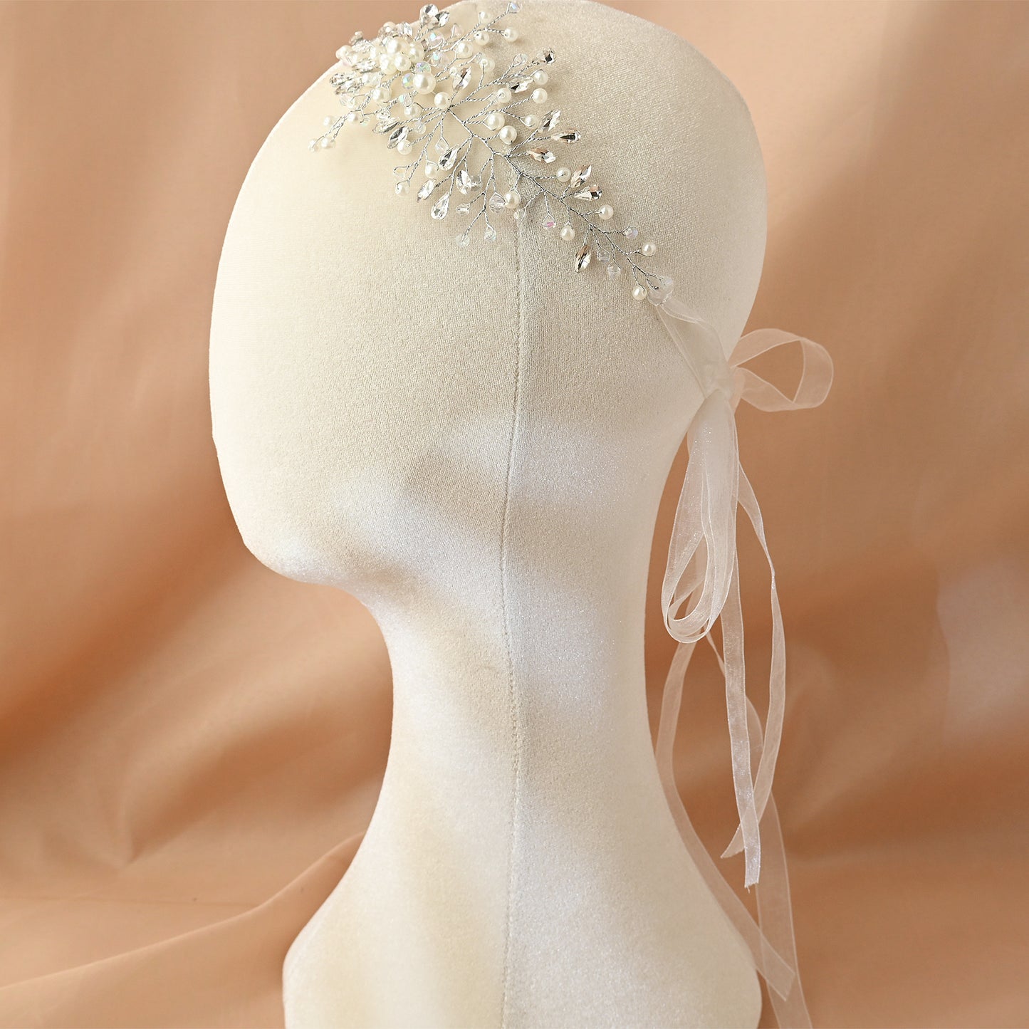 Bridella BHP84-S Silver Rhinestone & Pearl Headband