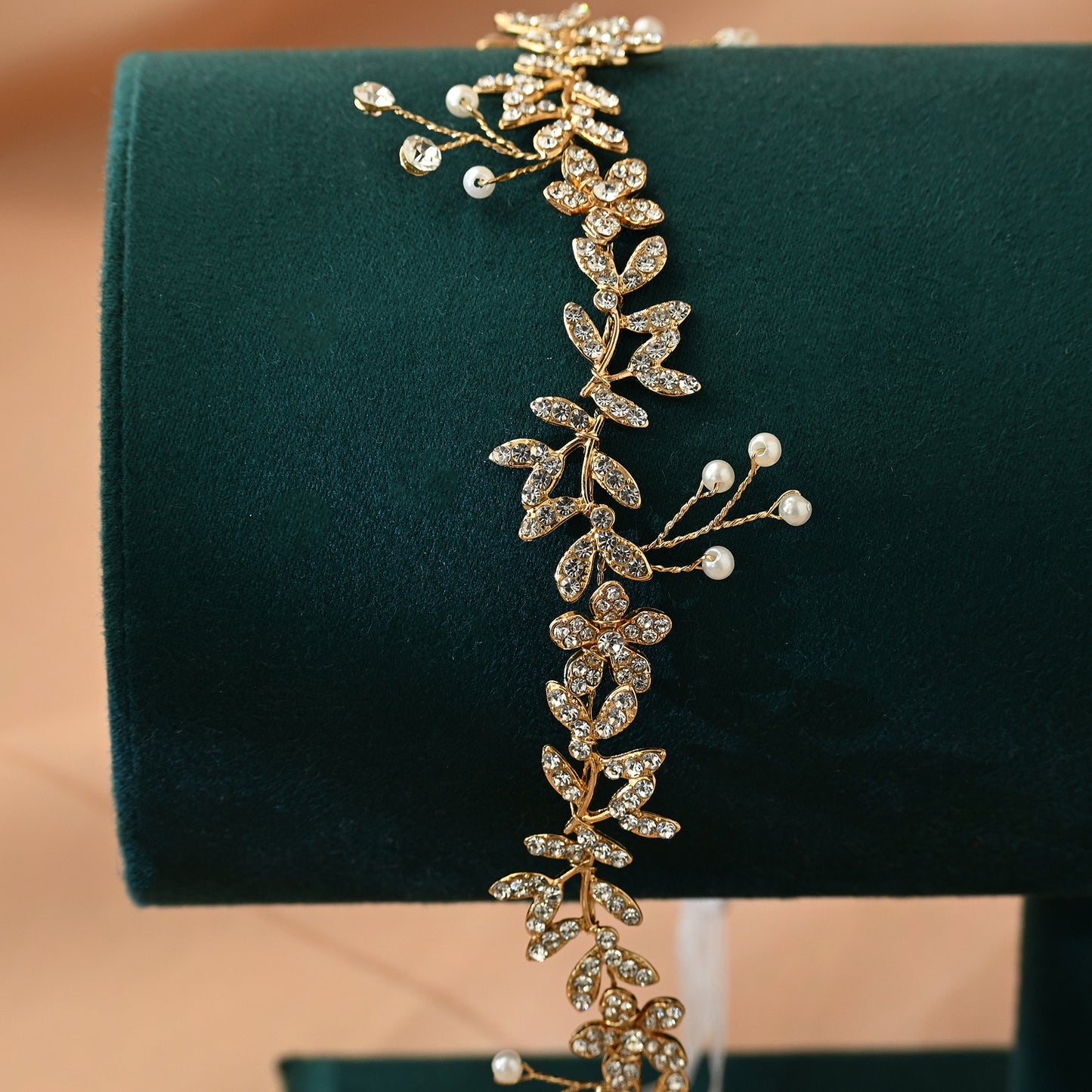 Bridella BHP89 Gold Rhinestone & Pearl Headband