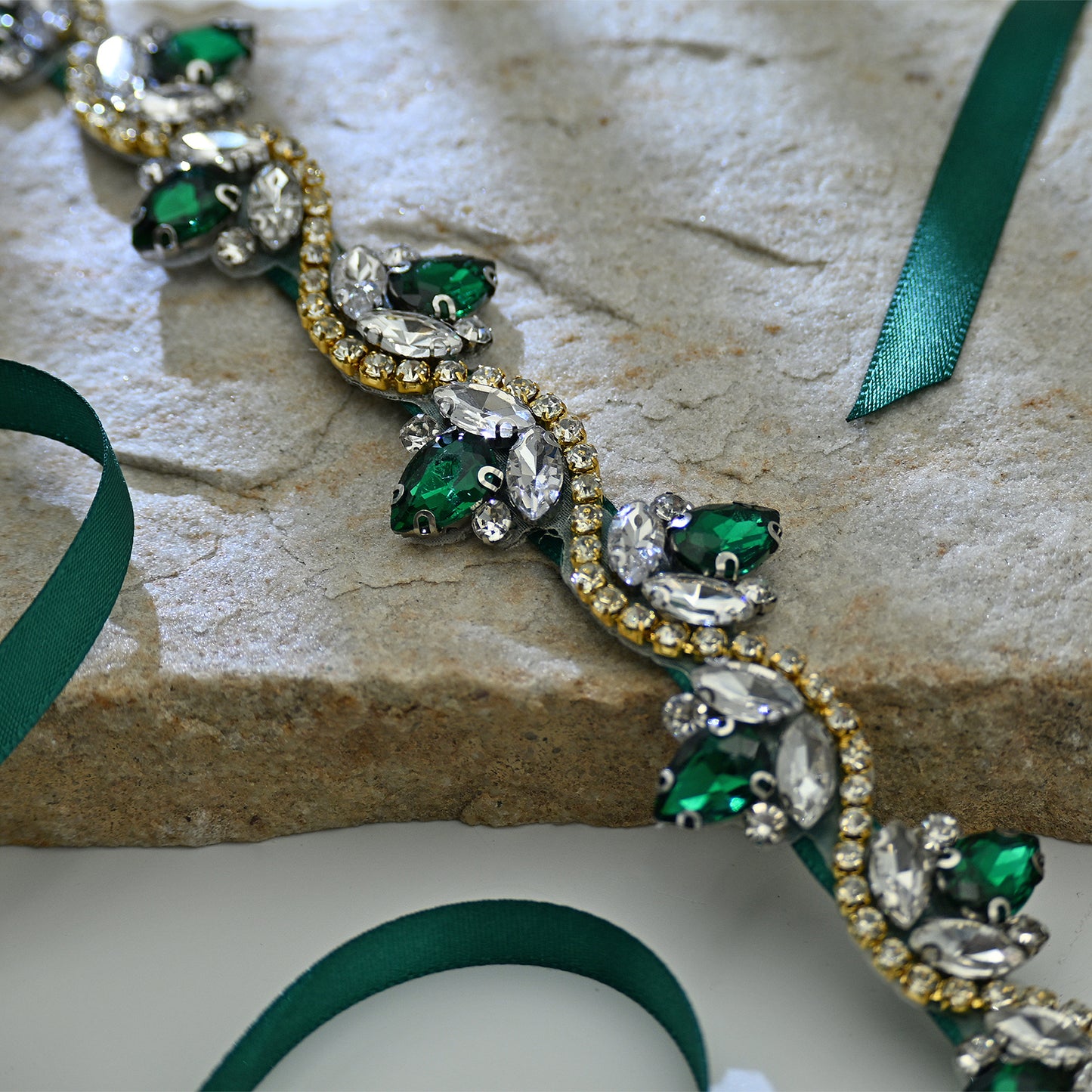 Bridella BS211KL-Green Ribbon Emerald Rhinestone Belt