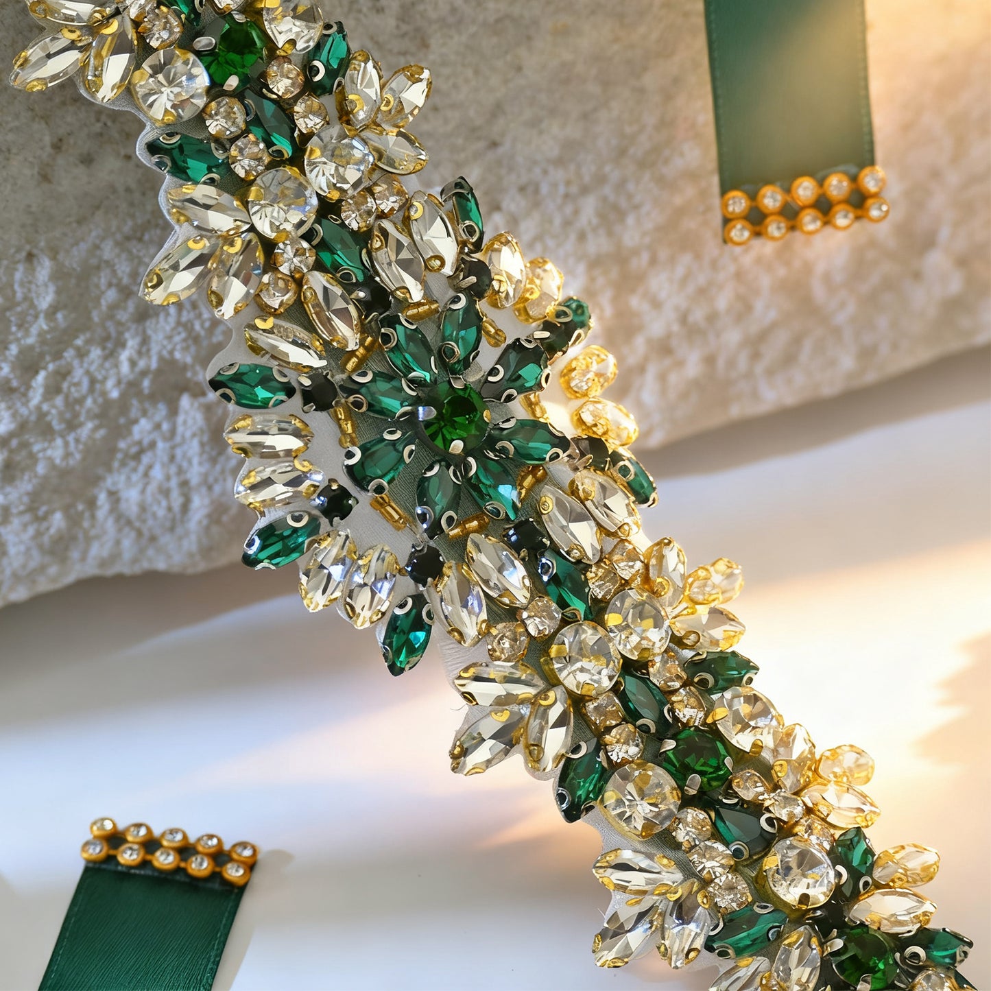 Green Rhinestone Bridal Belt Wedding Dress Sash - Bridella BS319KL
