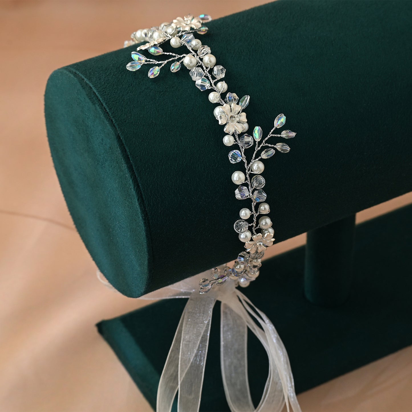 Bridella BHP347-S Silver Rhinestone & Pearl Headband