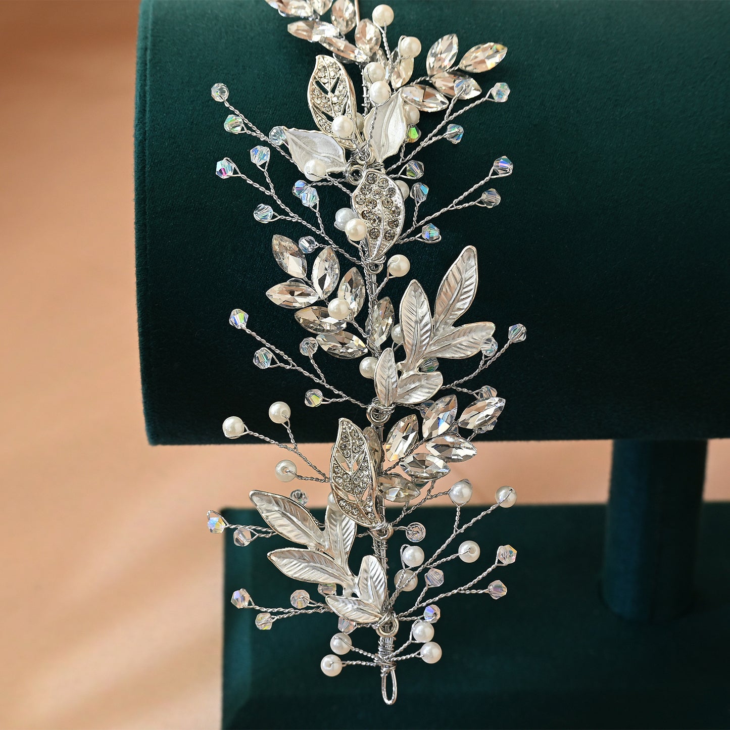 Bridella BHP272-S Silver Rhinestone & Pearl Headband