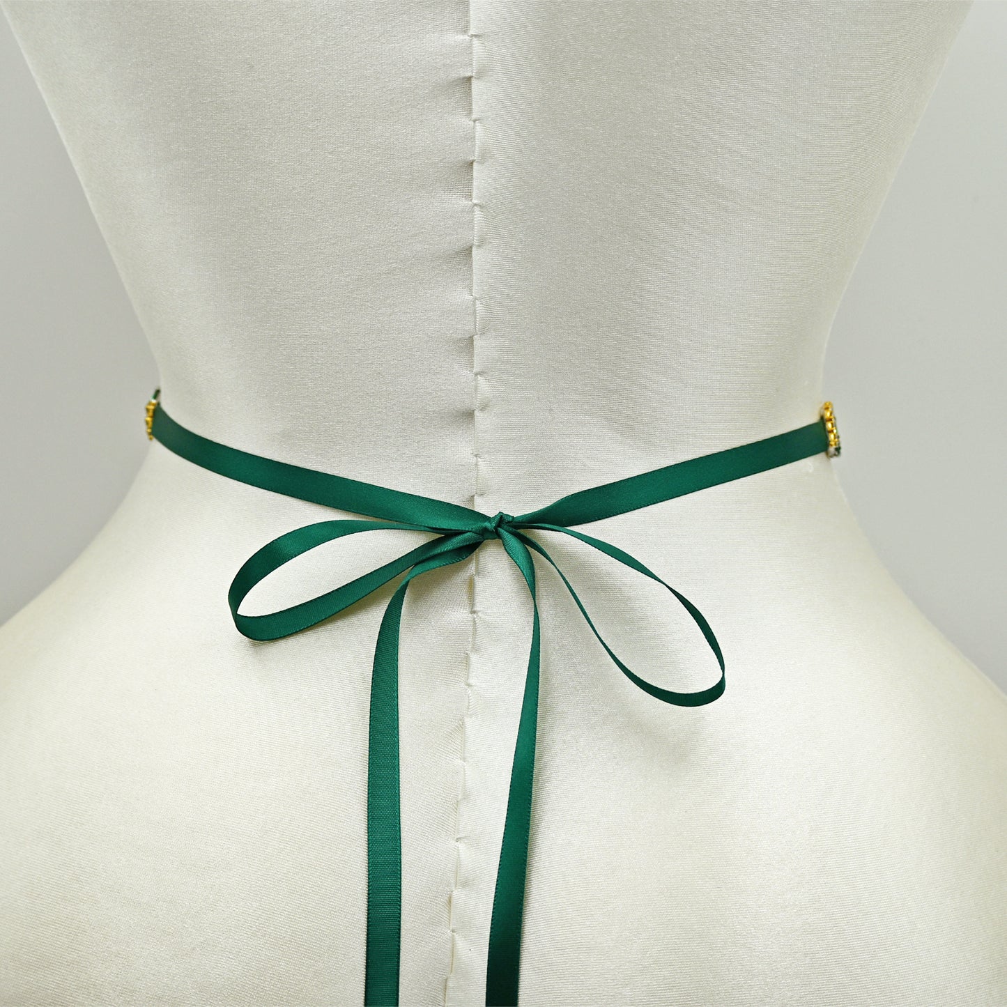 Rhinestone Ribbon Belt Wedding Prom Emerald Green Bridella BS203KL