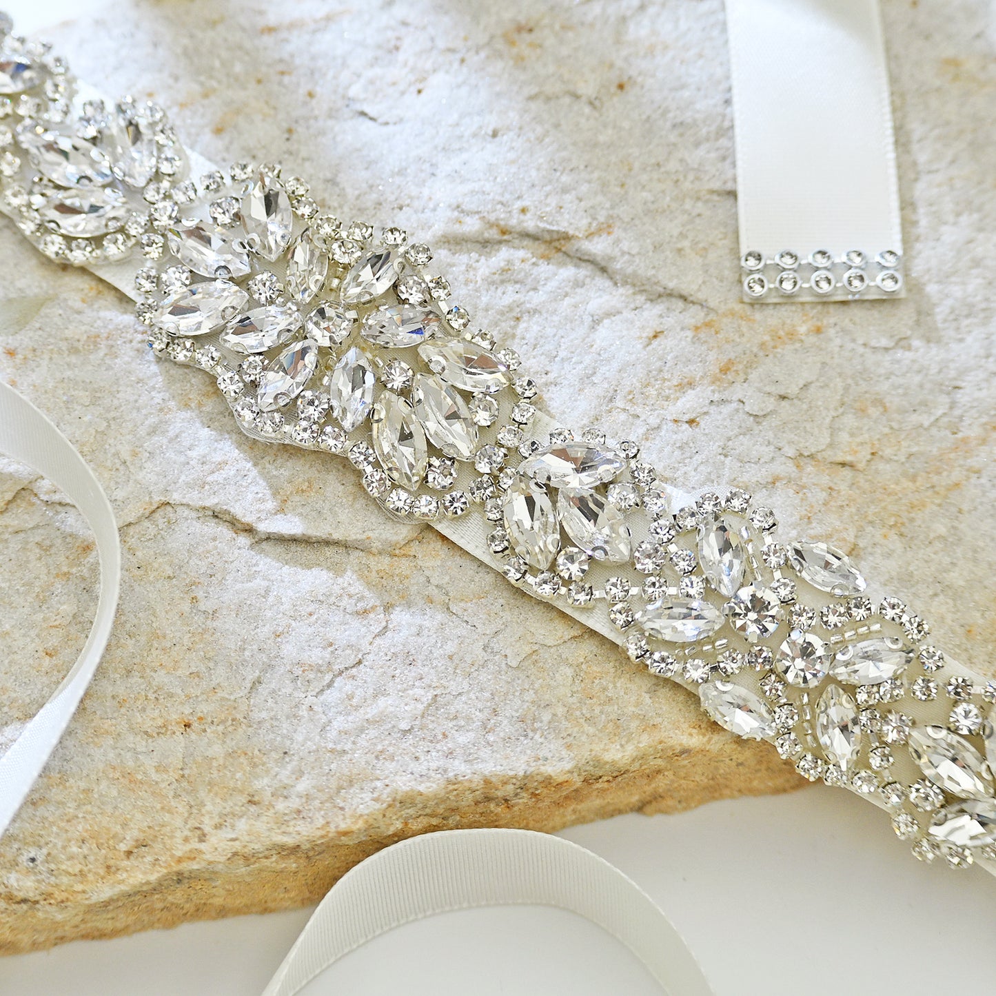 Off White Rhinestone Bridal Belt Wedding Sash - Bridella BS75
