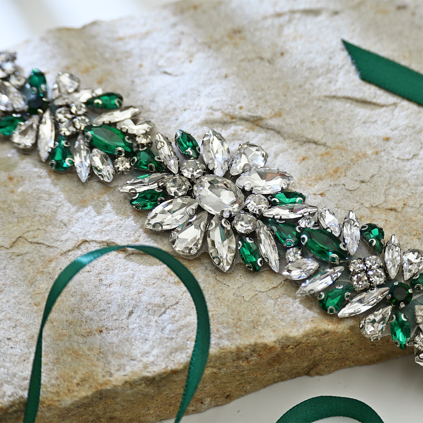 Green Rhinestone Bridal Belt Wedding Sash - Bridella BS122KL