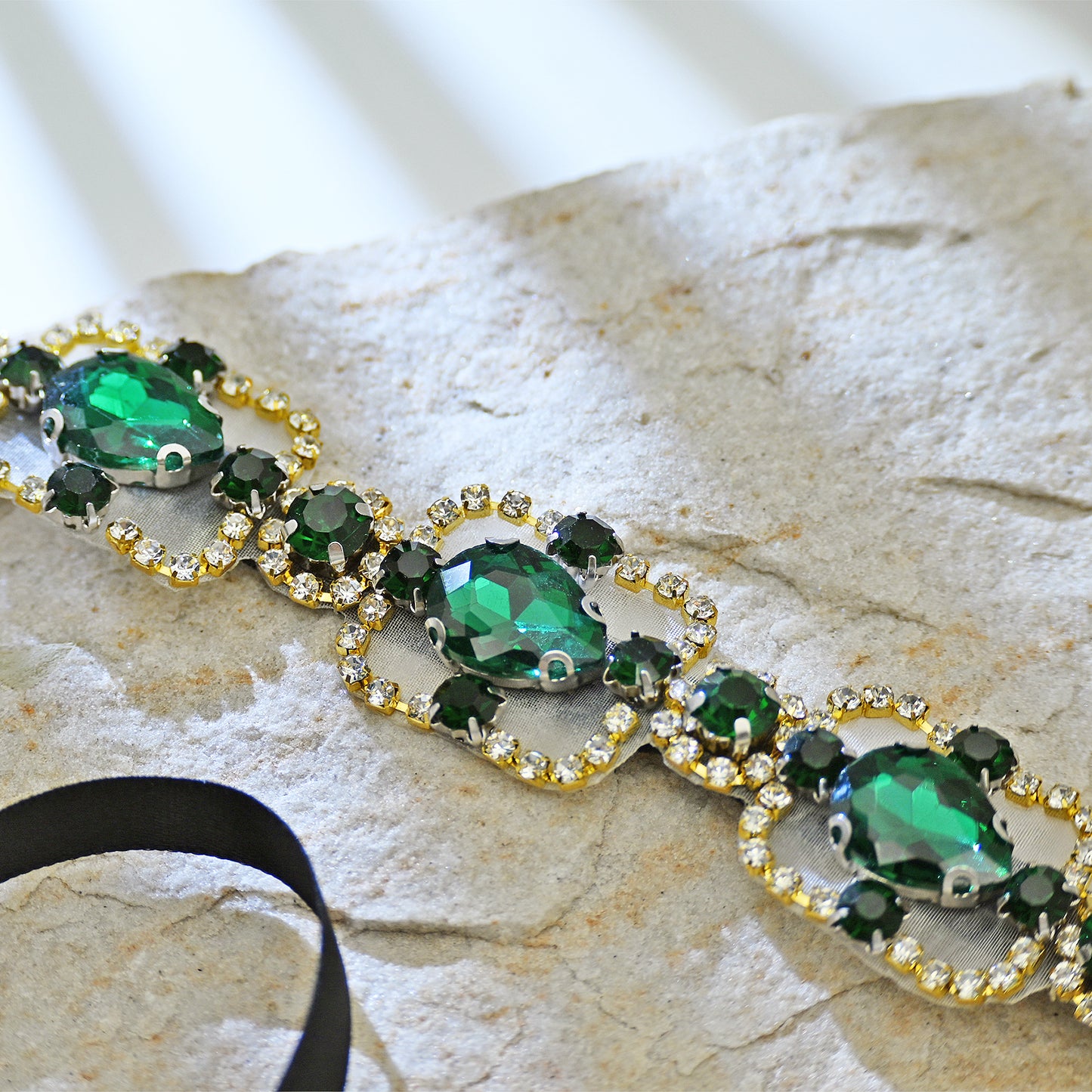 Green Rhinestone & Pearl Belt for Wedding - Bridella BS218KL