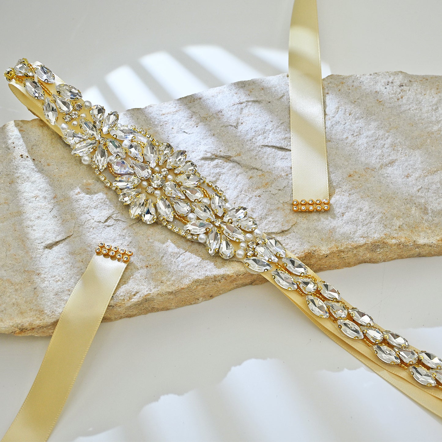 Ivory Rhinestone Bridal Sash Wedding Dress Belt – Bridella BS131-G