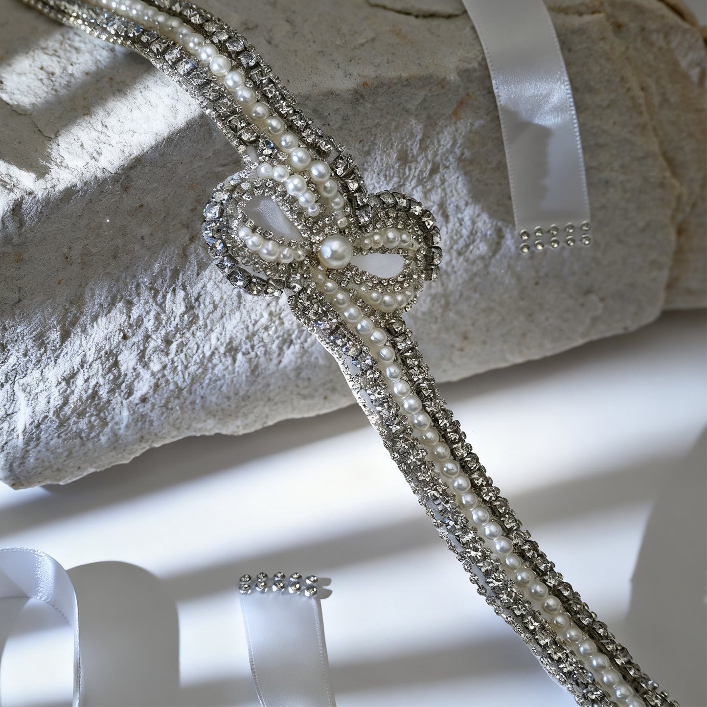 Bridella BS54 White Rhinestone & Pearl Belt