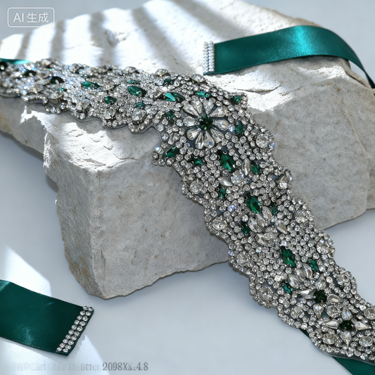 Bridella BS233LKL Green Rhinestone Belt