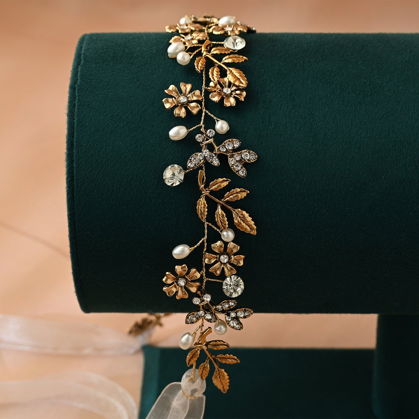 Bridella BHP355 Gold Rhinestone & Pearl Tiara