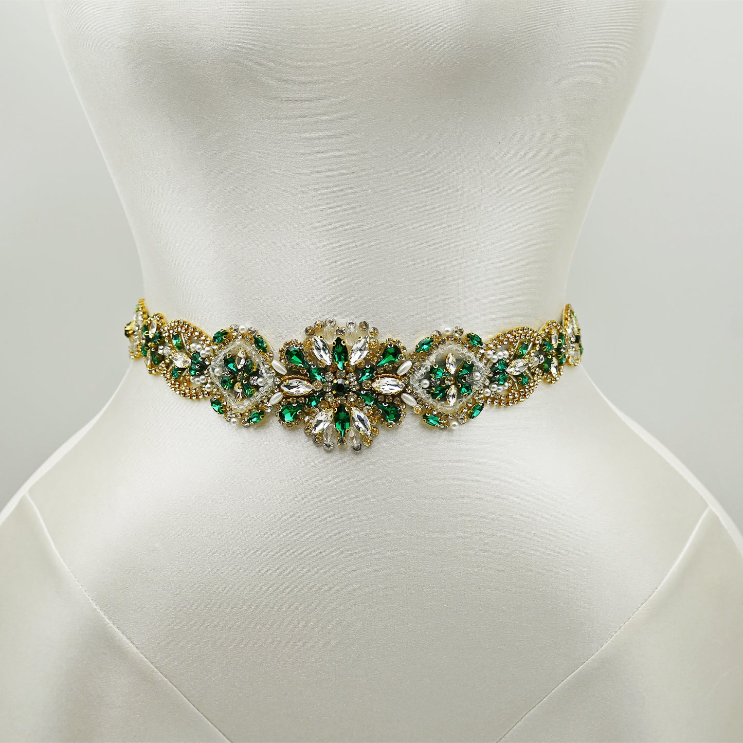 Green Rhinestone Pearl Bridal Belt Wedding Sash – Bridella BS433GKL