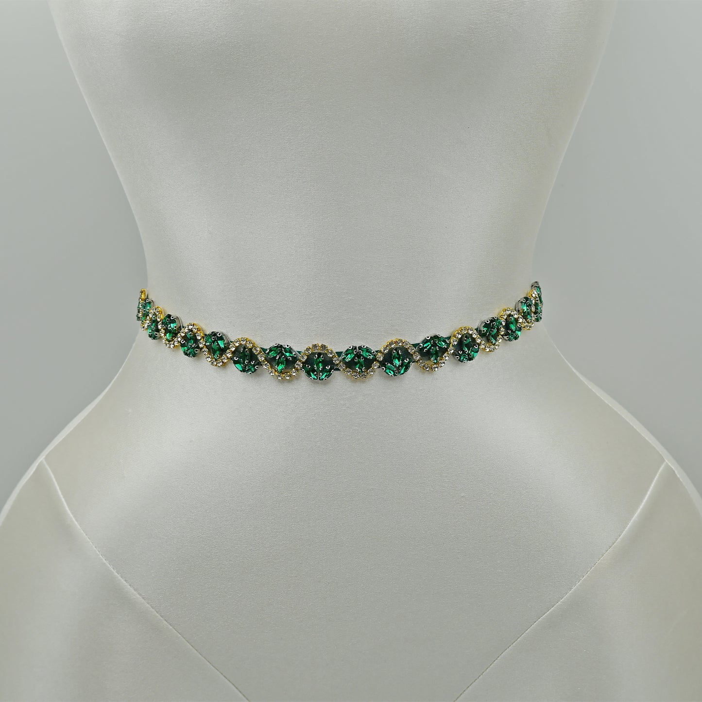 Bridella BS203KL-Green Ribbon Emerald Rhinestone Belt