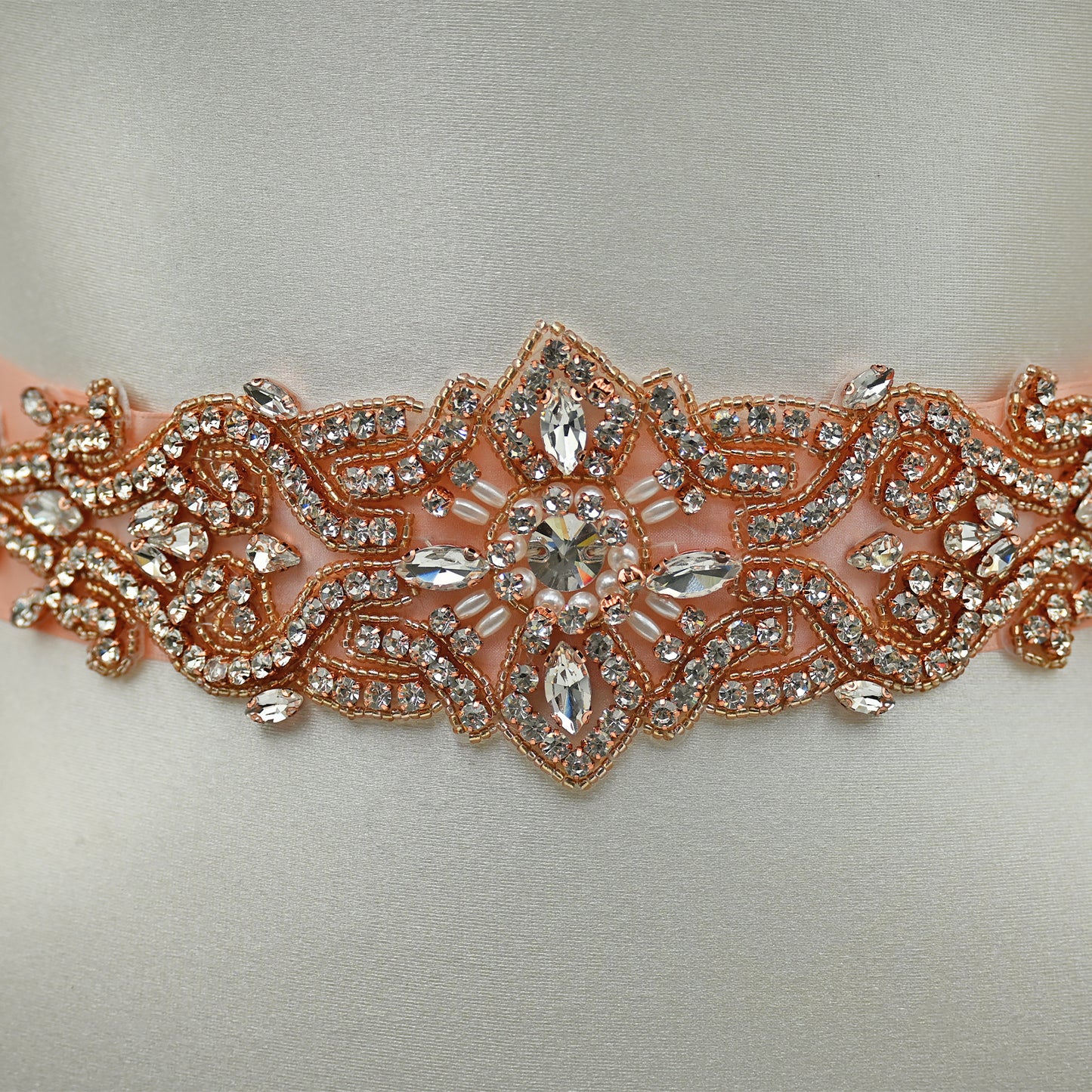 Bridella BS26RG Rose Gold Rhinestone & Pearl Belt