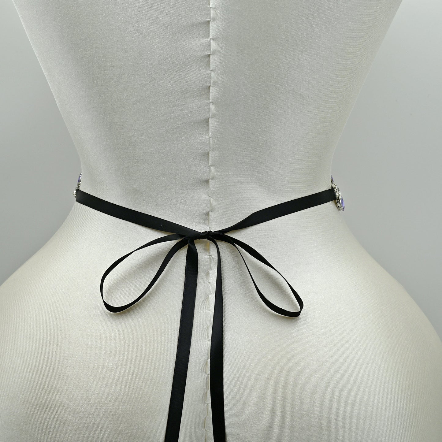 Bridella BS211LA- Black ribbon Lavender Rhinestone Belt