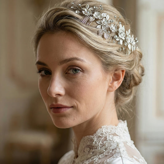 Bridella BHP523-S Silver Rhinestone & Pearl Tiara